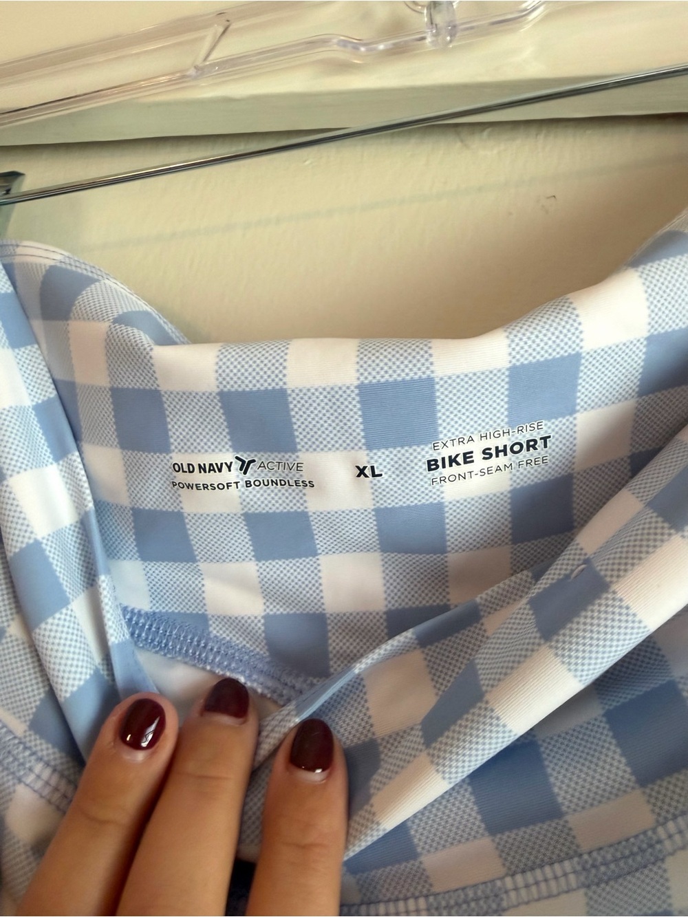 Old Navy Women’s High-Waist Gingham Active Shorts - Light Blue Biker Shorts - Picture 3 of 3